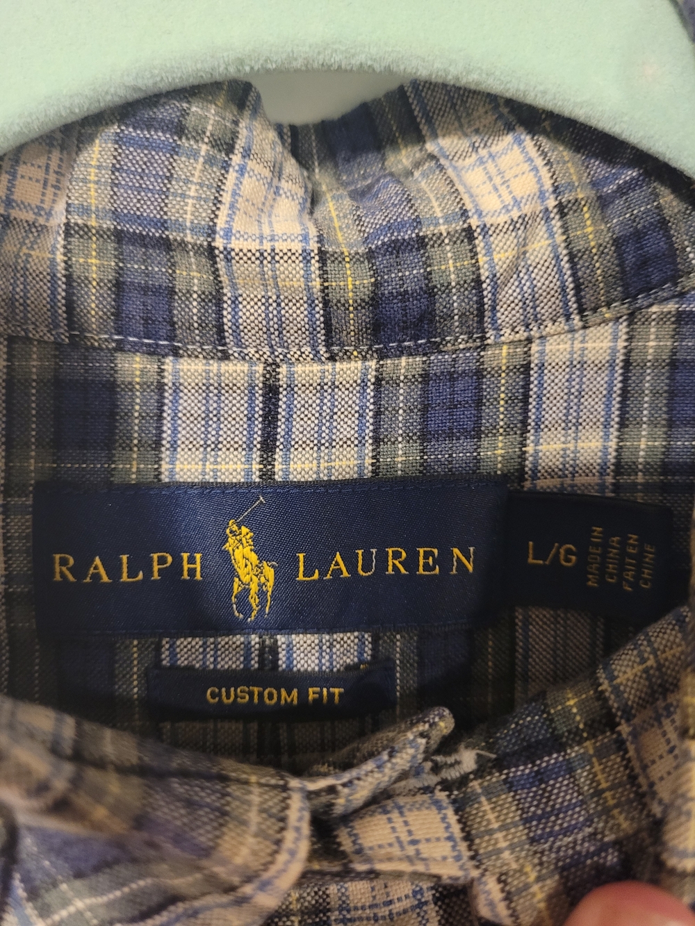 Ralph Lauren Blue and Cream Plaid Custom Fit Button-Up Shirt